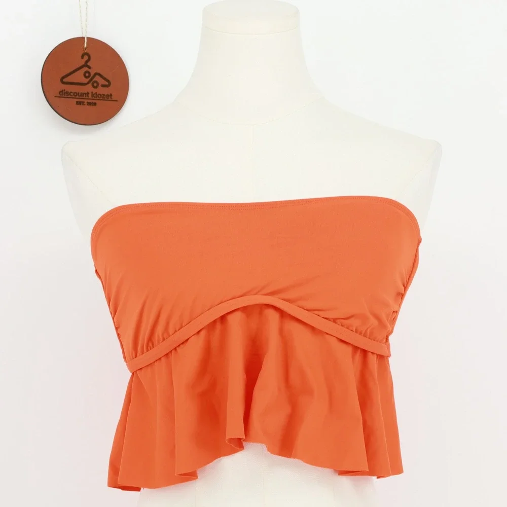 L*Space Orange Ruffle Bandeau Bikini Set Bitsy Cut Bottoms Large Beachwear Swim